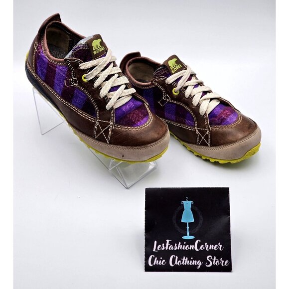 Sorel Women's Purple & Brown Mackenzie Lined Leather Plaid Sneakers Sz 6 379 - Picture 4 of 16